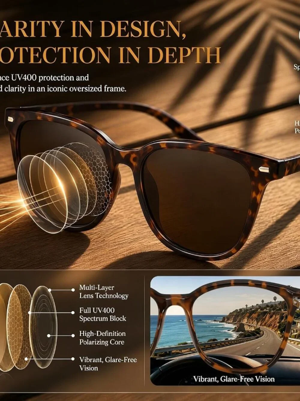 Elegant Tortoise Big Frame UV400 Polarized Sunglasses for Women – Retro Style